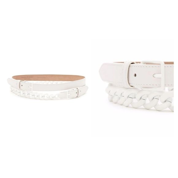 Alexander McQueen Women\'s White Leather Double-Chain Belt Size 65 cm / 26 main image 5